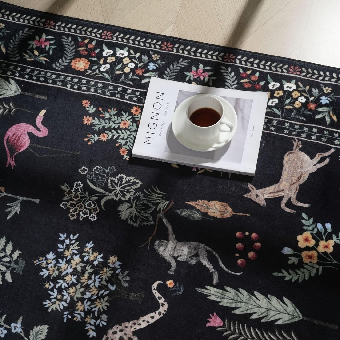 Rugcomf Runners for Kitchen Runner Rug Non Slip 2'x10' Long Washable Rugs with Rubber Backing Soft Floral Animal Carpet Runner for Kitchen, Laundry, Bedroom, Bathroom (Black)