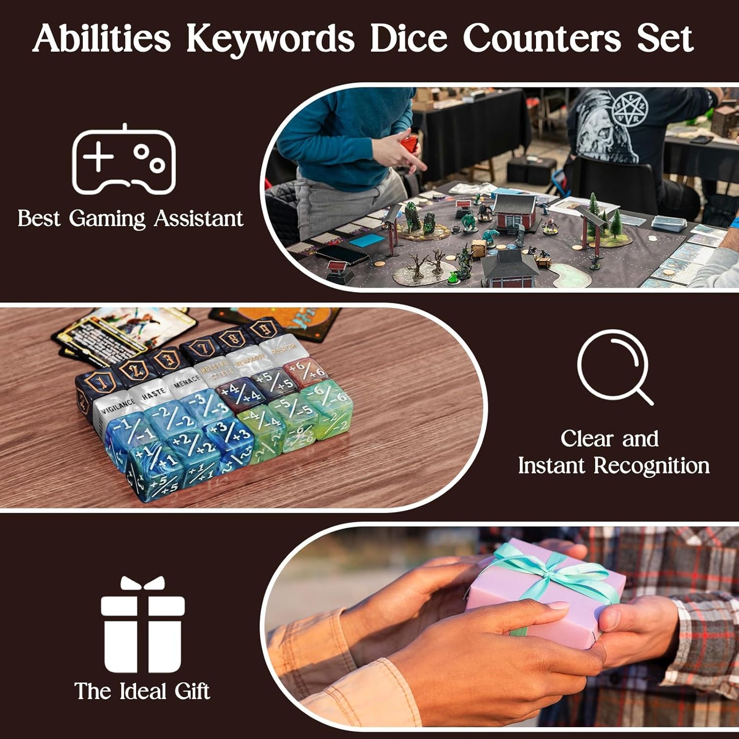 63 PCS MTG Dice Counters Set with Bulk Abilities Keywords Counters, MTG Life Counters for Games, MTG Accessories