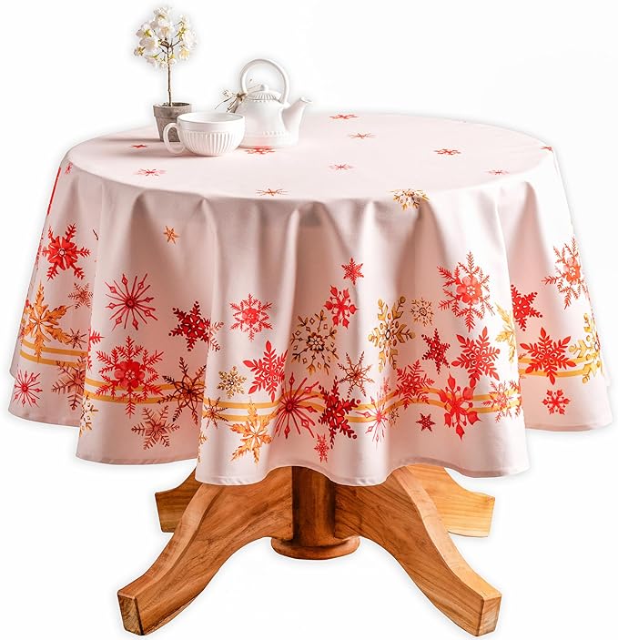 Maison d' Hermine Table Cloth Round Table 100% Cotton 69 Inches Fall Tablecloth Reusable Everyday Use for Thanksgiving Christmas Decorations Dining Farmhouse Party (Crystal Star)
