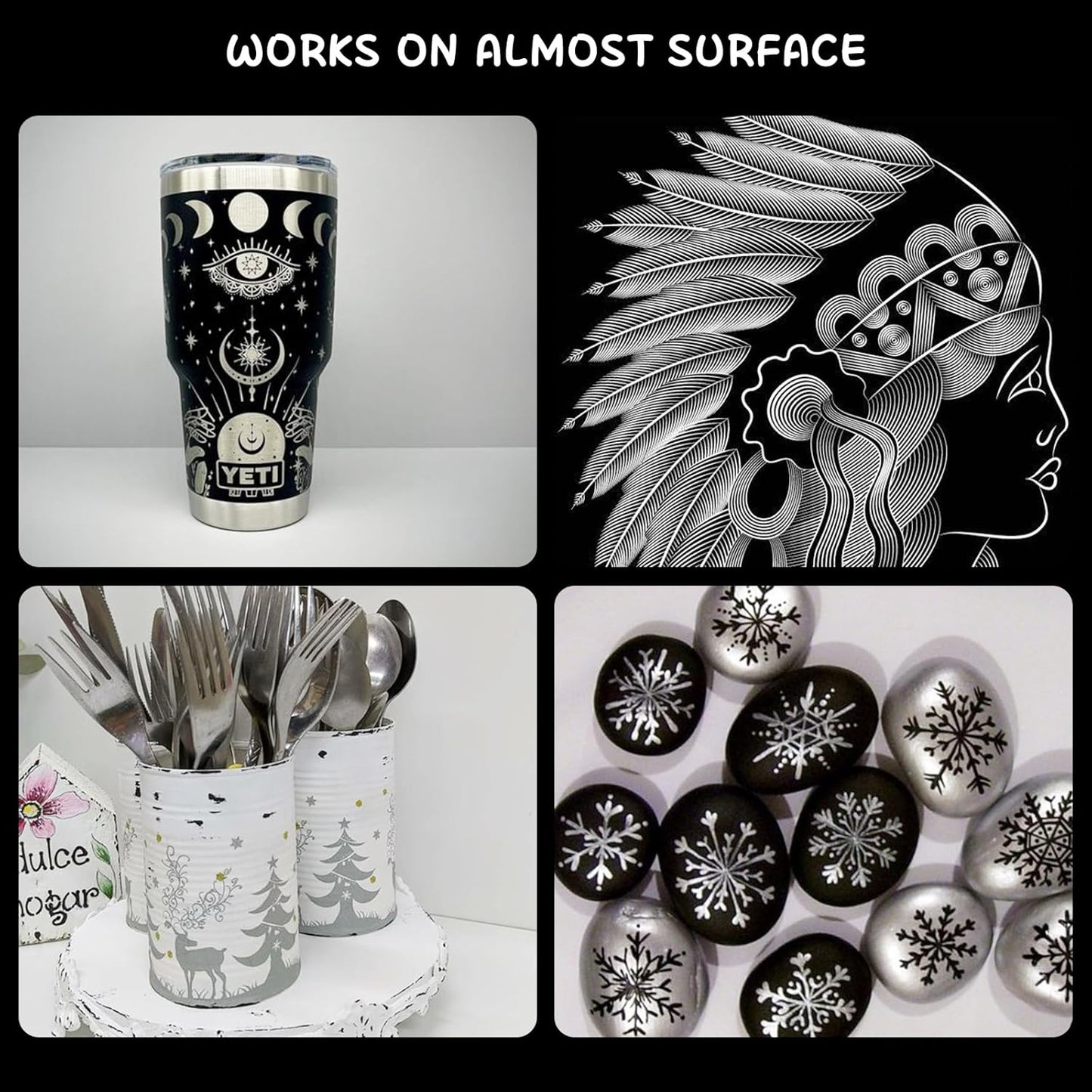 SFAIH Acrylic Silver Paint Pens - 8 Pack 2-3MM Medium Tip & 0.7MM Extra Fine White Paint Marker for Rock Painting, Wood, Metal, Fabric, Canvas, Glass, Ceramic, Diy Crafts