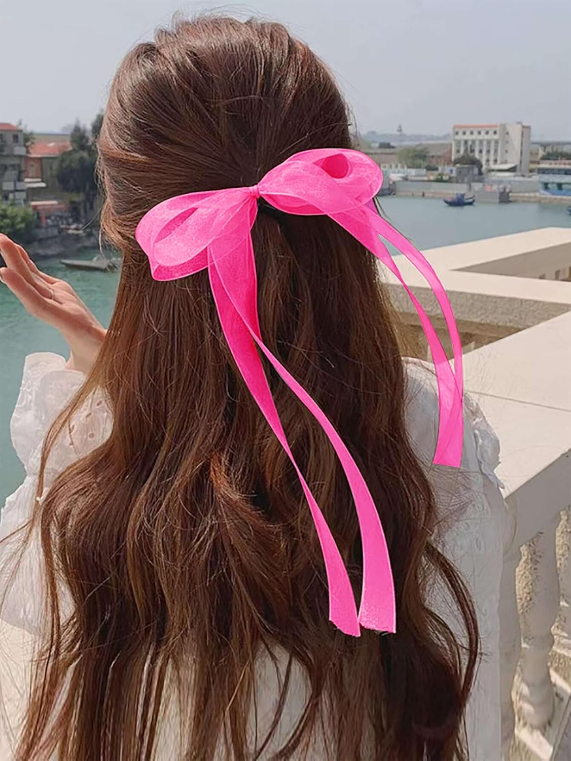 Pink Ribbon for Gift Wrapping, 1 inch 50Yard Sheer Organza Tulle Ribbon, Hot Pink Gifts Wrap Chiffon Ribbons for Hair, Crafts, Flower Bouquet, Wedding, Valentines Day, Mothers Day, Christmas