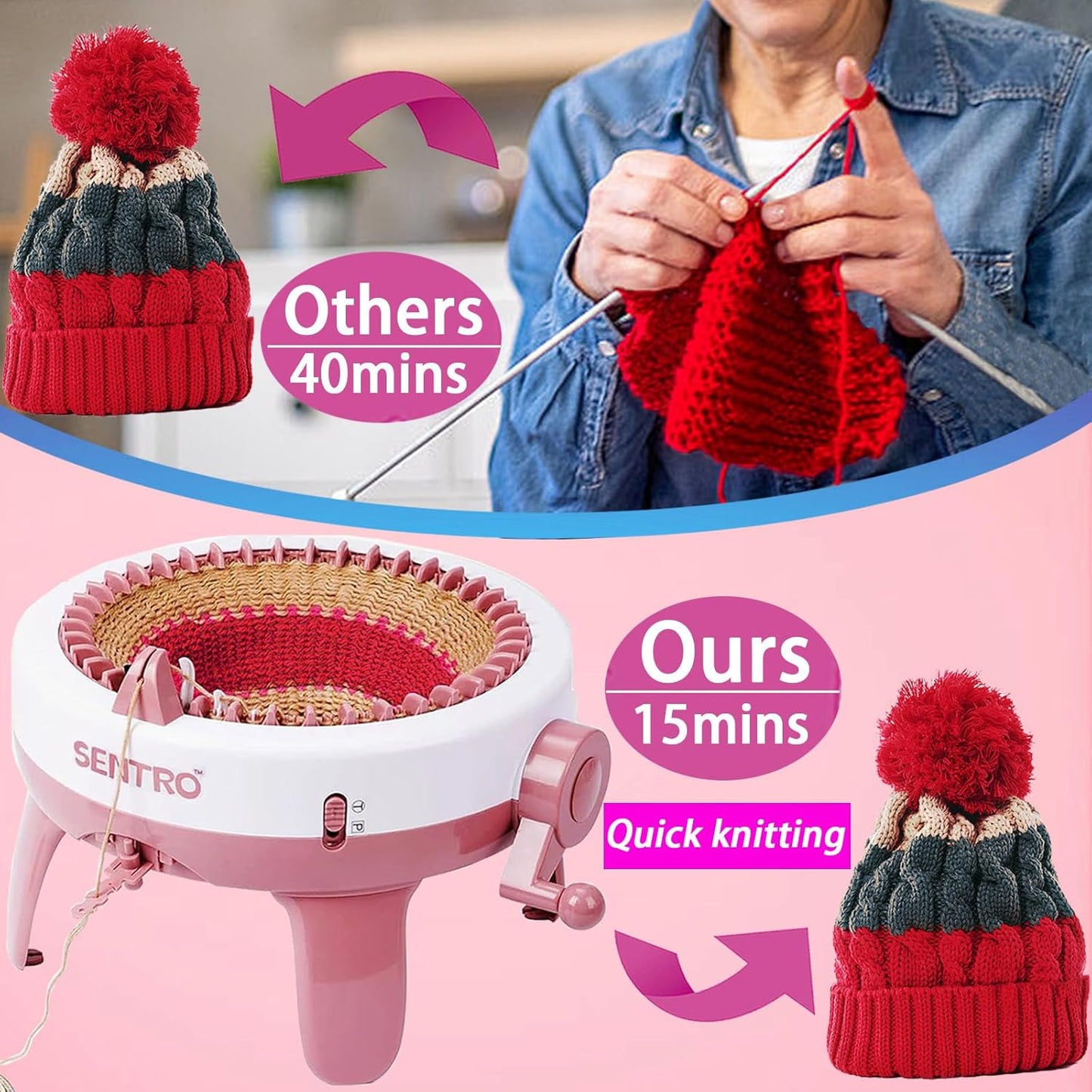 Sentro Knitting Machine, 48 Needles Smart Knitting Crochet Machine with Row Counter for Adults and Beginners, Automatic Circular Weaving Spinning Knitting Loom Machine Kit for Hat,Socks,Scarves,Gloves