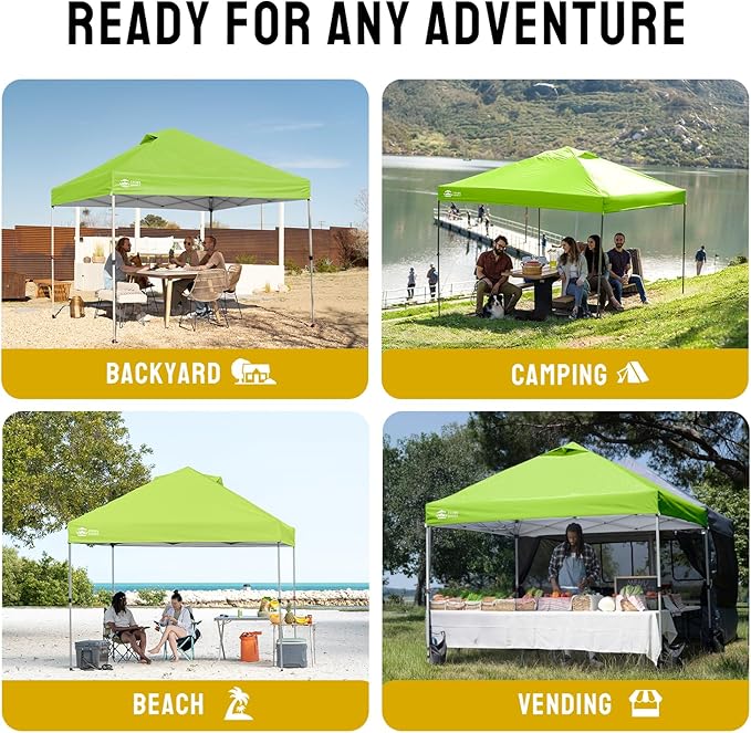CROWN SHADES 10x10 Pop Up Canopy - Beach Tent with One Push Setup - Easy Outdoor Sun Shade for Events, Parties, Camping - Gazebo with STO-N-Go Cover Bag, Silver Coated Top, Green