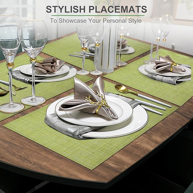 BETEAM Placemats Set of 6, Woven Vinyl Placemat for Dining Table Washable Wipeable Kitchen Place Mats Durable Indoor Outdoor Table Mats