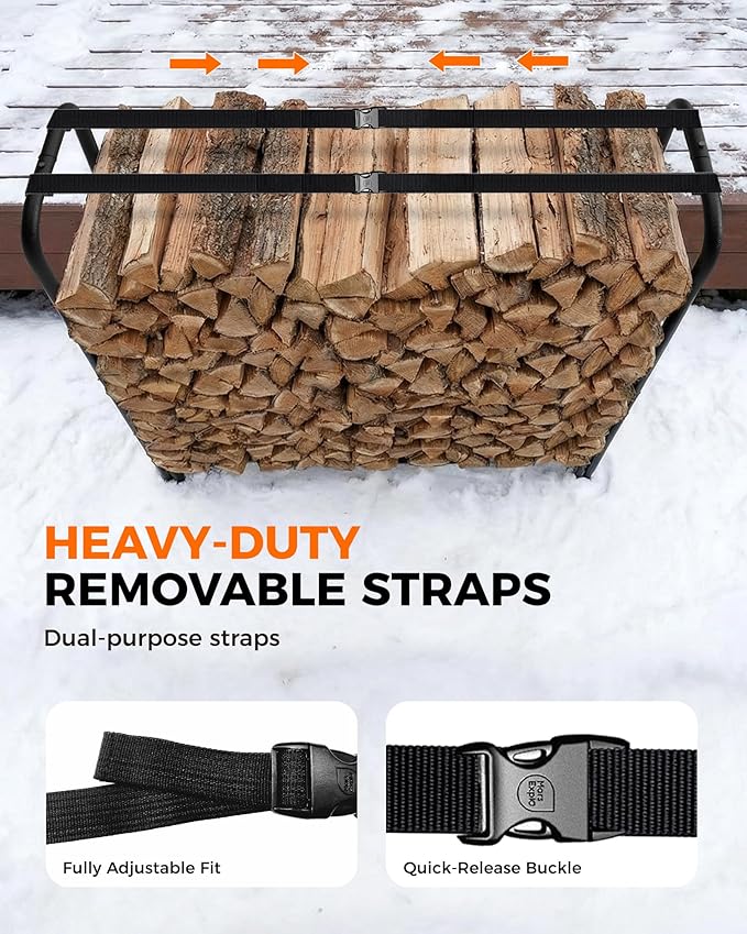3ft Firewood Log Rack with Cover Outdoor, Heavy Duty Indoor Outdoor Firewood Storage Log Rack with Cover Combo Set Black