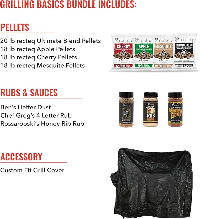recteq RT-2500 BFG Pellet Smoker Grill, Wi-Fi-Enabled Outdoor Grills & Smokers, Electric Pellet Grill with 2500 Sq In Cook Space, RT-2500 BFG + Grilling Basics Bundle