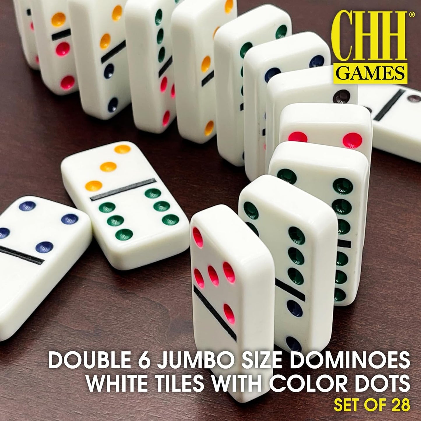 CHH 2322 Double 6 Jumbo Dominoes with Color Dot, 8.25-inch Length