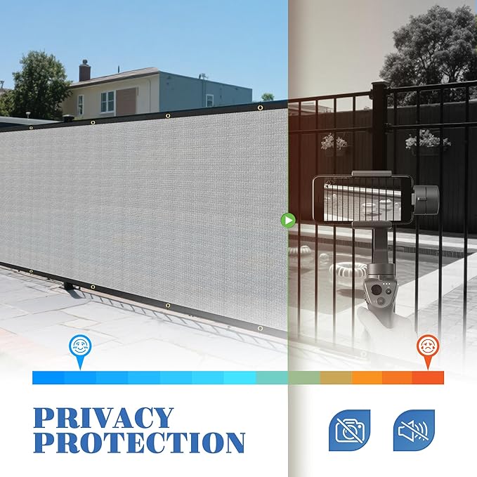 ECOOPTS 8'x33' Privacy Fence Screen Windscreen with Copper Grommets, Fit for Commercial Fence and Residential Garden Outdoor 90% UV Blockage, Cable Zip Ties Included (Gray)