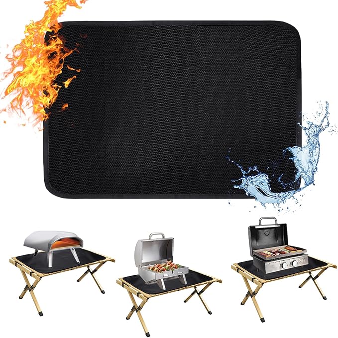 Apipi 25 x 19.5in Fireproof Grill Mat for Outdoor Grill - 2mm Thickened Heat Resistant Mat for Countertop, Easy to Clean & Waterproof & Oil Proof for Protecting Prep BBQ Table
