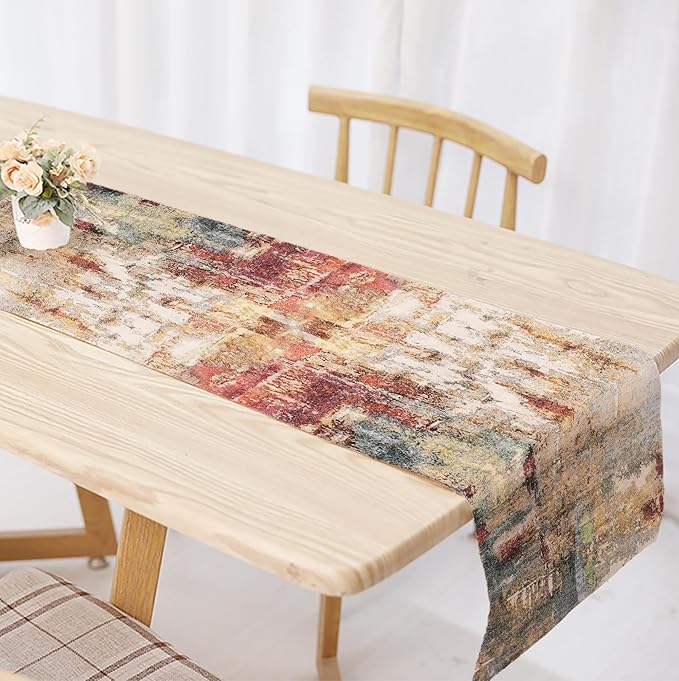 OYIMUA Modern Abstract Rust Colorful Table Runner 13 x 72 Inches Summer Runners for Tables Rustic Spring Fall Decorations for Home Indoor Outdoor Table Decor