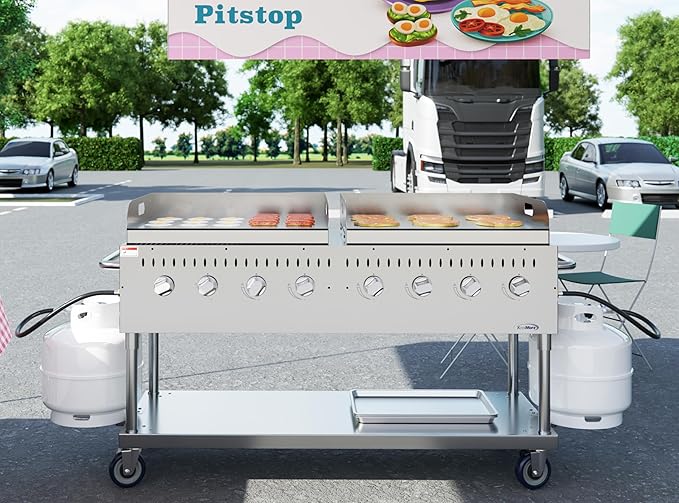 60 in. 8-Burner Commercial Outdoor Propane Gas Grill with Two 30 in. Griddles in Stainless-Steel, ETL Listed (CGKIT6-G30G30)