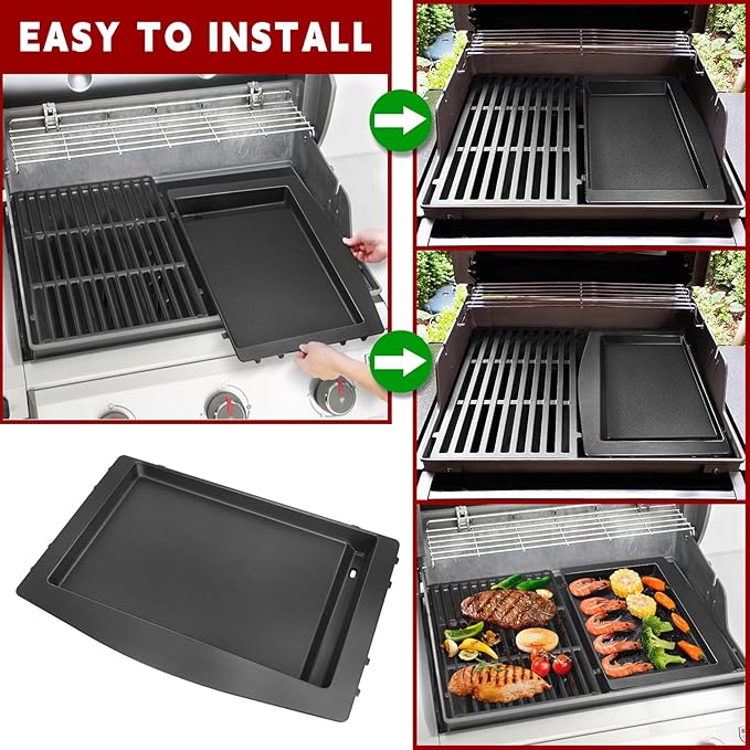 GasSaf 7599 Cast Iron Griddle for Weber Genesis II 300/600, Flat Top Grill Pan Insert for Genesis II E-310/S-310/E-315/E-335/S-335/SE-335/E-610, BBQ Griddle Pan for Weber Gas Grill Replacment Parts