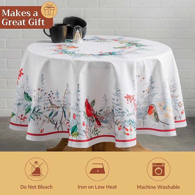 Maison d' Hermine Table Cloth Round Table 100% Cotton 69 Inches Fall Tablecloth Reusable Everyday Use for Thanksgiving Christmas Decorations Dining Farmhouse Party (Morzine)