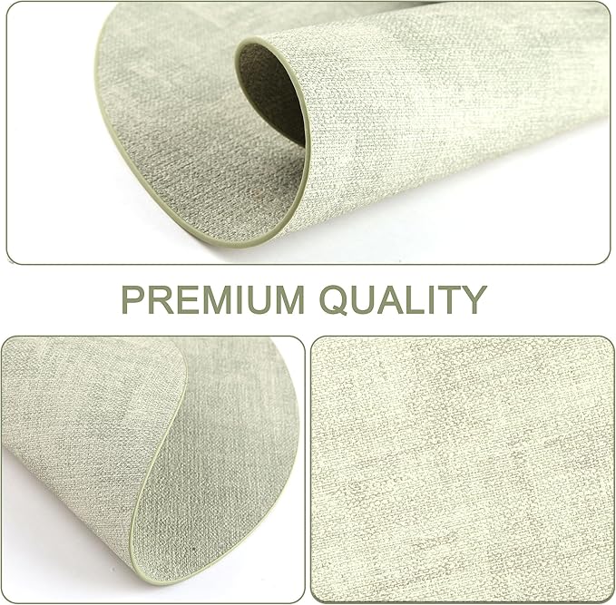 Round Faux Leather Placemats and Coasters, Set of 4, Reversible Heat Resistant Non-Slip Table Mats, Waterproof Wipeable Place Mats for Dining Table, Washable for Indoor & Outdoor (4, Light Green)