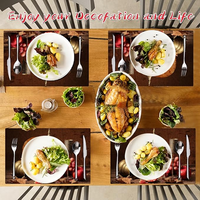 Wine Placemats Set of 4 - Faux Leather Heat Resistant Placemats for Dinner Table, Non-Slip Waterproof Oil-Proof Washable Reusable Placemat for Indoor Outdoor Kitchen Decor, 15.75In*11.81In