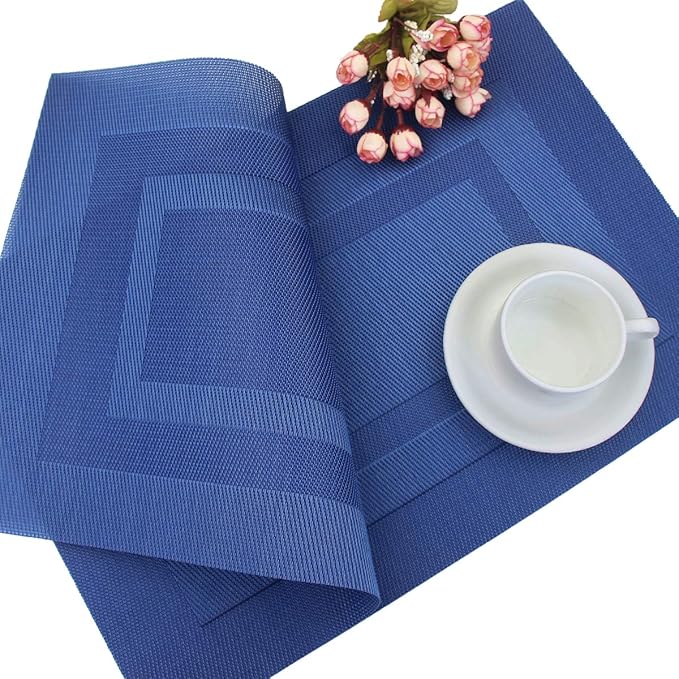 PIGCHCY Placemats Set of 8 Washable Durable Place Mats Vinyl Heat Resistant Non-Slip Table Mats Indoor Outdoor (Navy Blue)