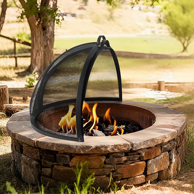 Kodilin Fire Pit Screen 36 Inch Round Fire Pit Spark Screen with Tight-Weave Steel Mesh, Heavy-Duty Firepit Screen Cover Ember Lid with Hinge & Handles for Easy Access and Safe Outdoor Fire Burning
