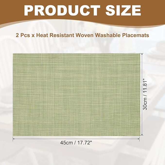 uxcell Faux Linen Placemats, 12x18 Inch Heat Resistant Place Mats Machine Washable Non-Slip Cloth Placemats for Dining Table Kitchen Indoor Outdoor Home Decoration(Green,2Pcs)