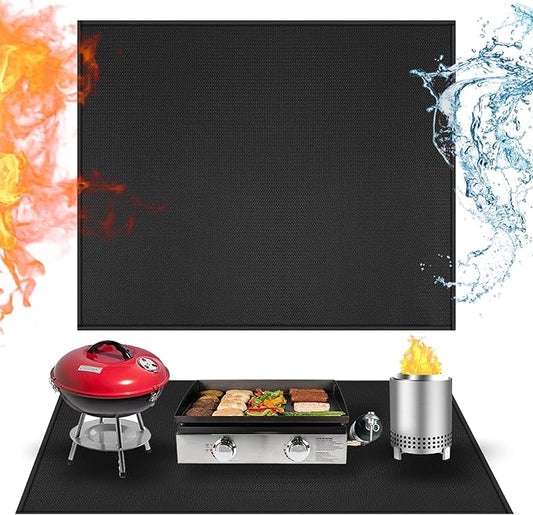36x30in Heat Resistant Grill Mats for Outdoor Grill to Protect Your Prep Table and Outdoor Grill Table - Fire Proof & Water Proof & Oil Proof BBQ Mat - Black (1mm)