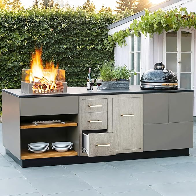 Stainless Steel Outdoor Kitchen Door Drawer Combo 29.5" W x 22.6" H x 21.7" D - Triple Drawers & Access Door, Propane Storage & Adjustable Garbage Ring, Weather-Resistant Flush Mount