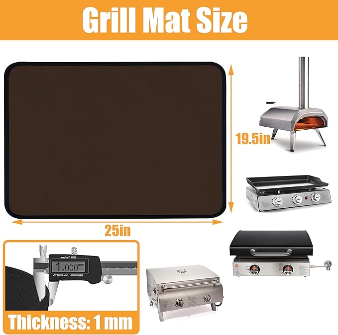Coffee 25x19.5 Inches Heat Resistant Blackstone Griddle Mat, Air Fryer & Indoor Fireplace Protector (0.04in Thickness)