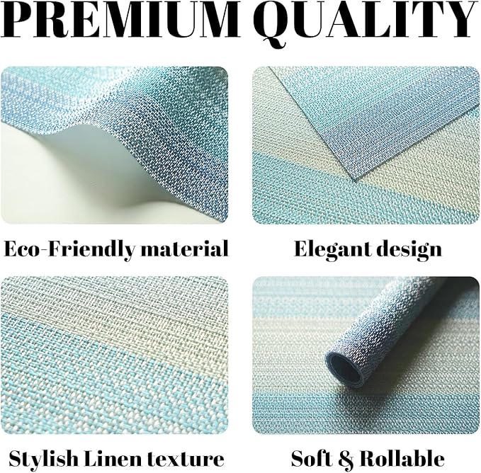 Placemats Set of 12 Vinyl/Plastic Woven Place Mats for Kitchen Table Indoor/Outdoor Washable Placemat Wipeable Dining Table Mats (Ocean Geode,12)