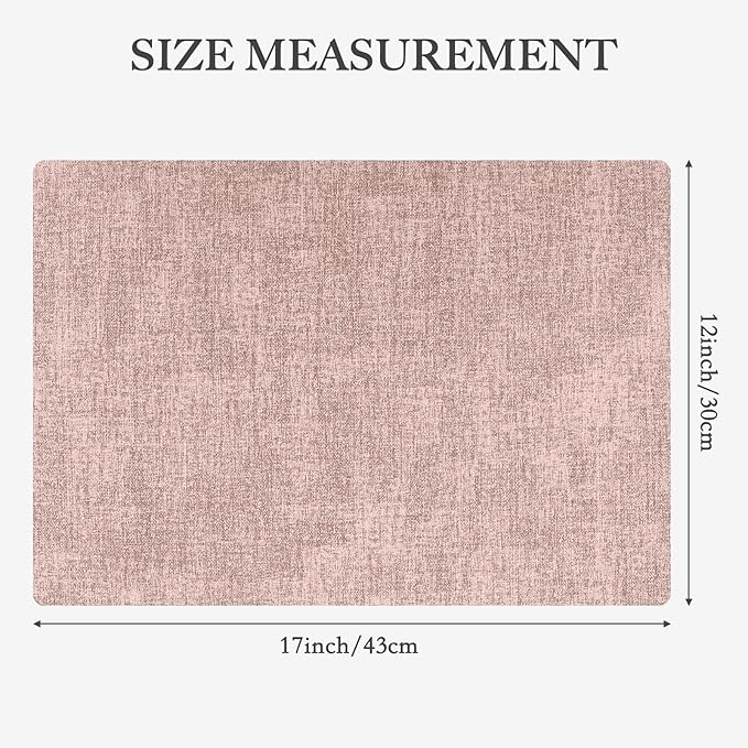 Faux Leather Heat Resistant Placemats Set of 6 – Waterproof Oilproof Wipeable Dining PU Place Mat Easy Clean Table Mats for Kitchen/Dining/Party/Holiday, Pink