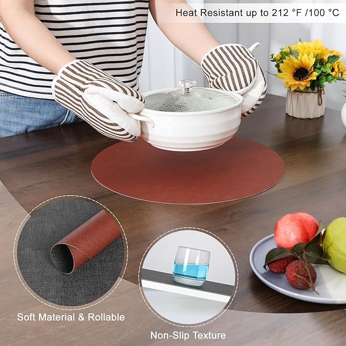 Myir JUN Round Dual-Sided Placemats, Faux Leather Set of 4 for Indoor and Outdoor Dining Tables, Non-Slip Washable Table Mats (Gray Terracotta)