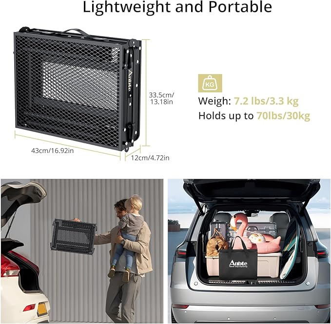 Anbte Folding Grill Table, 3ft Tri-Fold Aluminum Folding Table Adjustable Height Max 27.5" Grill Table with Mesh Desktop, Lightweight, Portable Handle for Outdoor Cooking BBQ Picnic (Black)