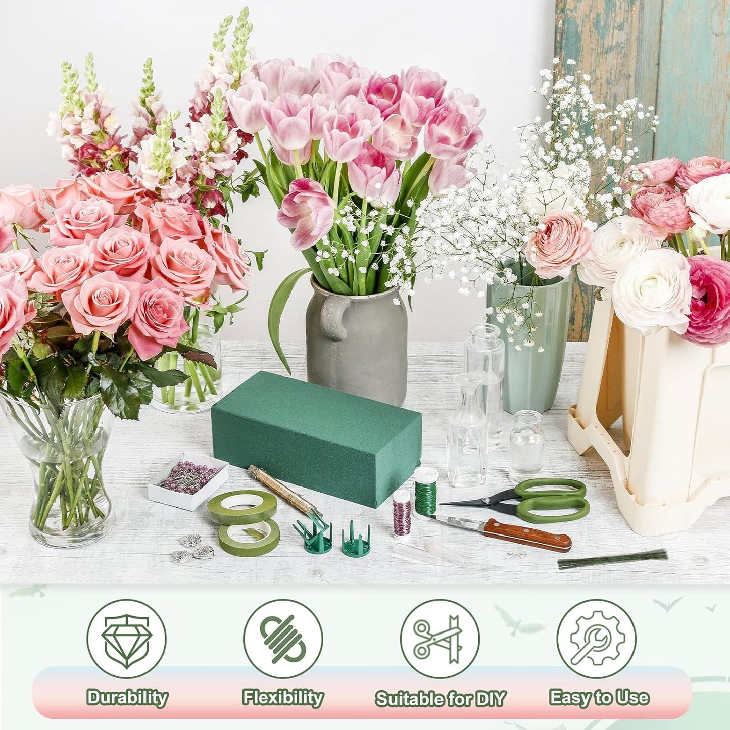 PATIKIL 32 Inch 22 Gauge Floral Stem Wire, 2 Pack/80 Pieces Bouquet Stem Paper Wrapped for DIY Crafts Flower Arrangements, Green