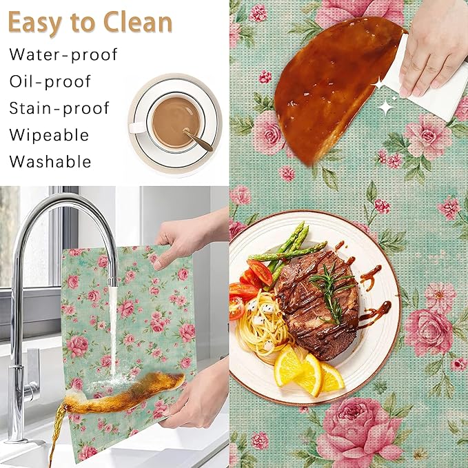 6 Pcs Placemats,Pink Flower Placemat,Vintage Floral Table Mats Washable Recyclable Table Placemats for Indoor Outdoor Heat Resistant Kitchen Dining 12"x18"