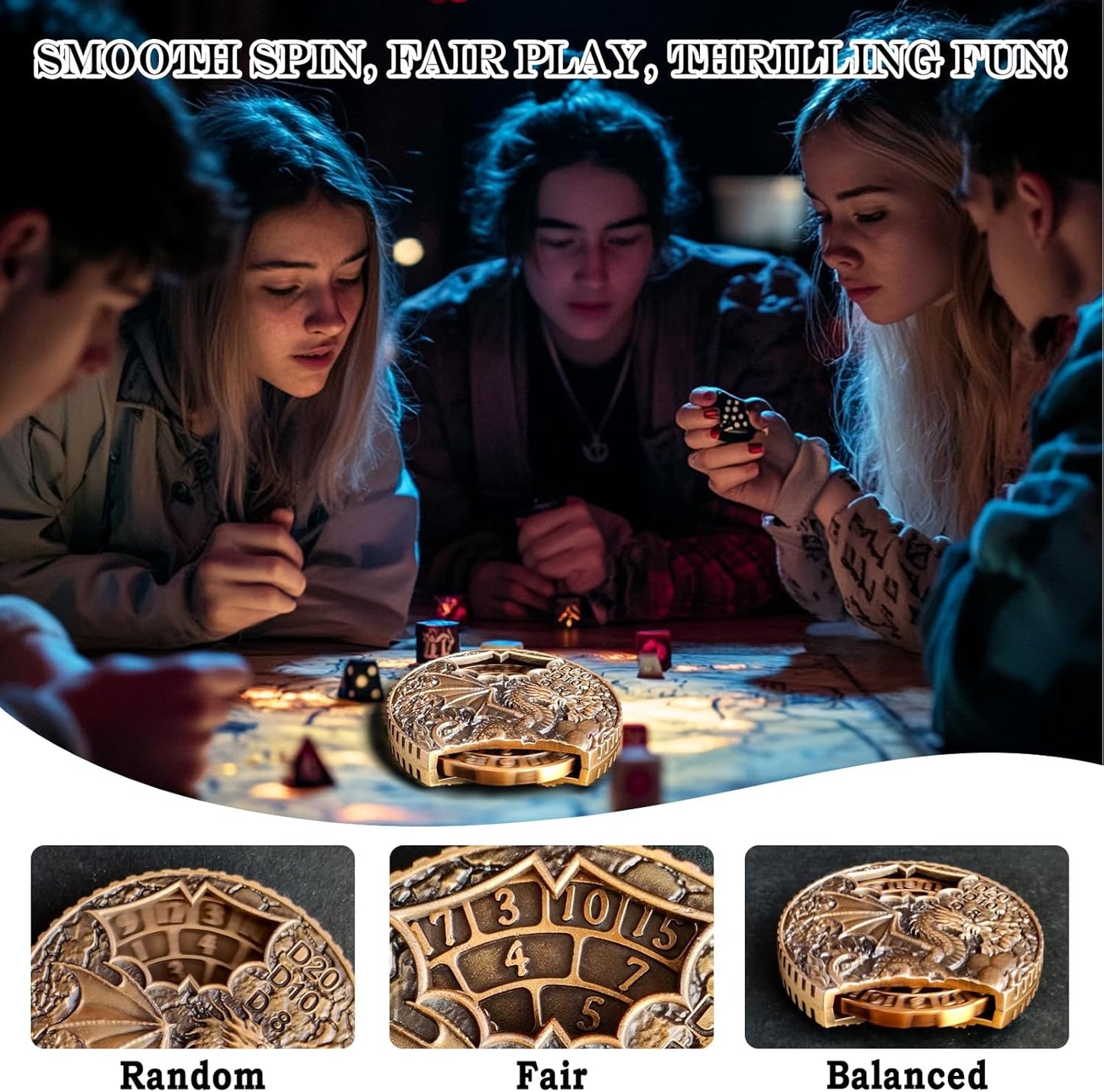 DND Dice Set Roulette: Fidget D4 D6 D8 D10 D10% D12 D20 All in One Metal D&D Spinner Dice - Cool Role Playing Dice Gifts for Dungeons and Dragons TRPG MTG Games Lover Players (Ancient Bronze)