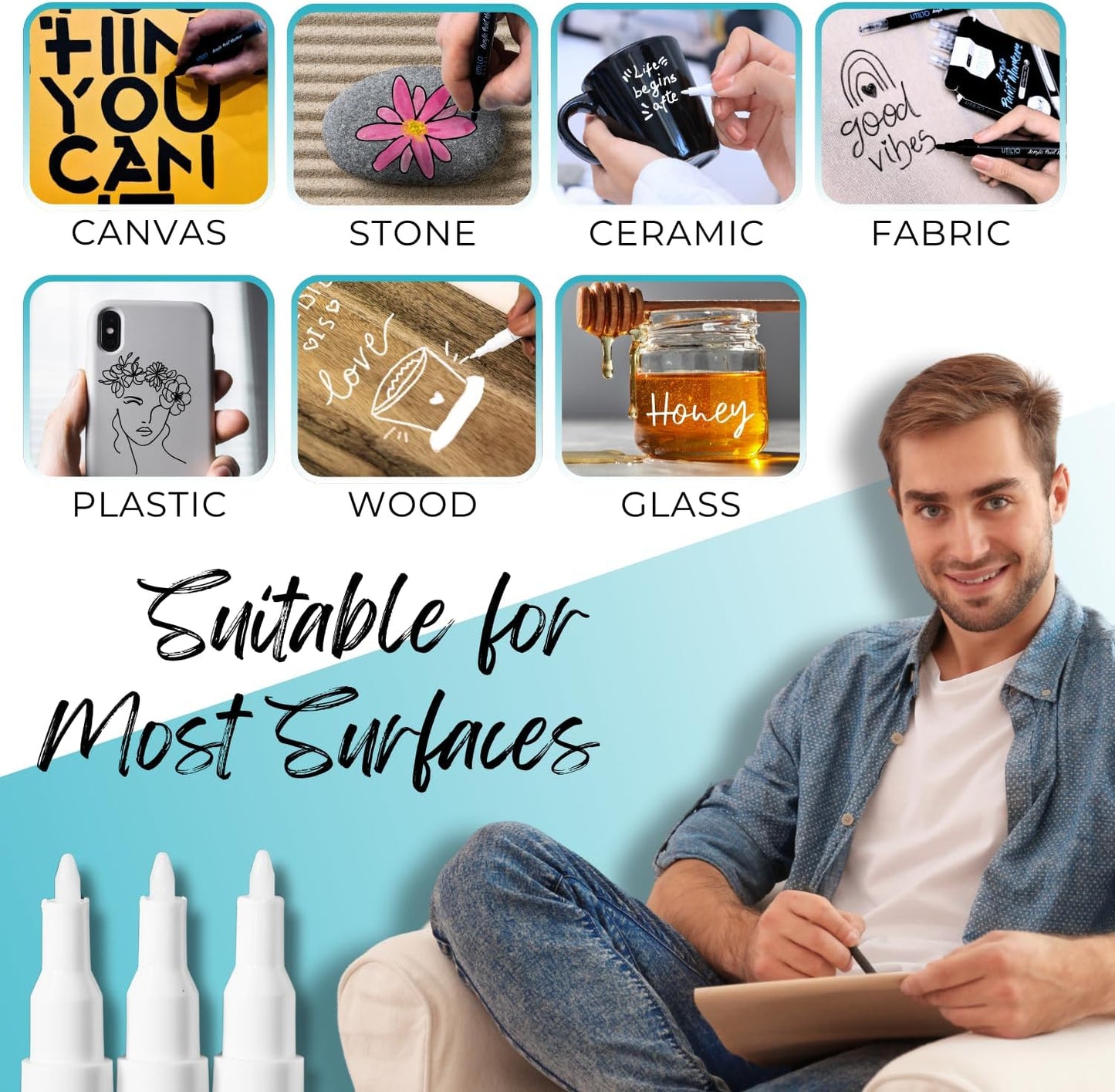 White+Black Paint Pen (8-Pack) Extra Fine Tip Made in Japan | Bold Color+100% Coverage | For Rock, Wood, Glass, Paper, Fabric, Canvas, Metal and More! | 0.7mm Paint Pens | Acrylic Paint Pens