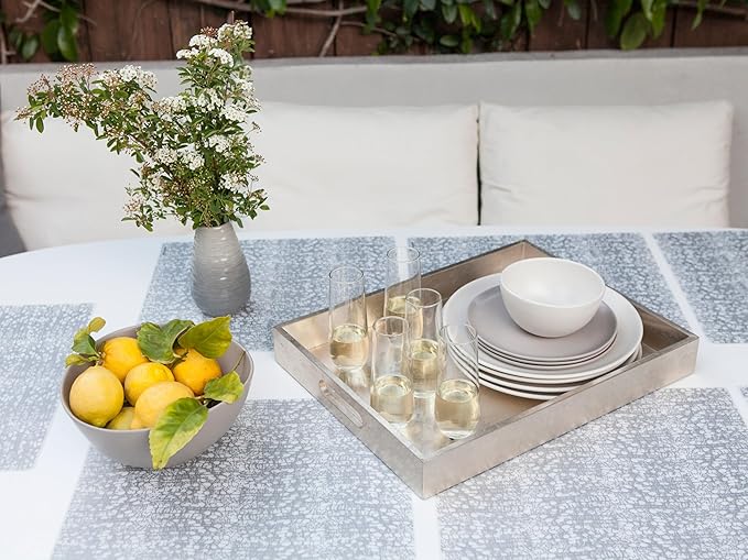 modern-twist 14" x 16" Silicone Rectangular Placemat, BPA, PVC-Free Table Mat, Dishwasher Safe, Cocoon Print in Silver, Pack of 1