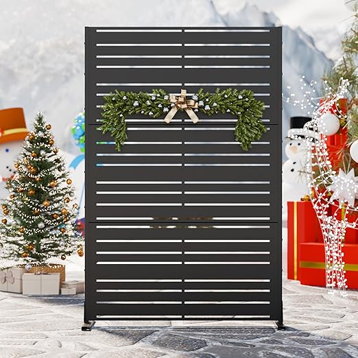 Casaphoria Metal Privacy Screen Outdoor, 72" H x 47" W Freestanding Decorative Privacy Screen for Patio Deck Balcony Garden with Stable Base, Black-Benjamin