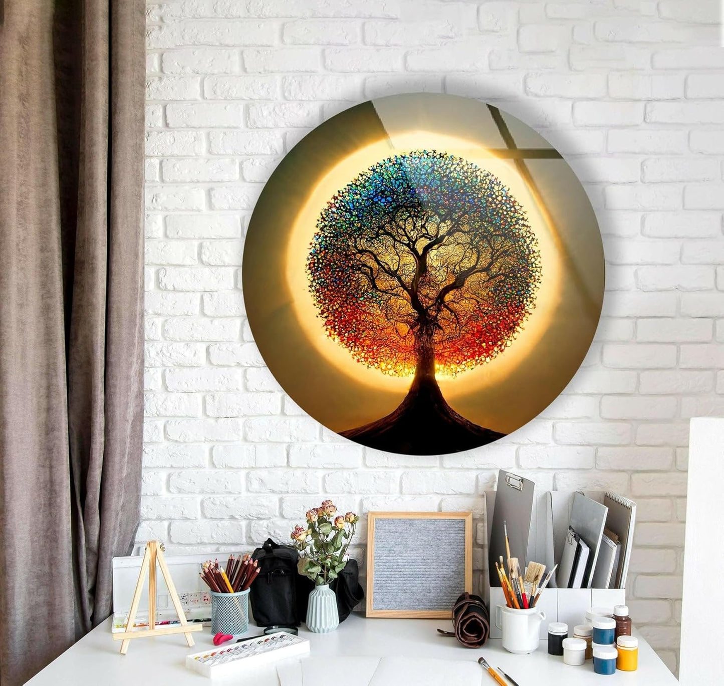 My Photostation.com 24''(60cm) Diameter Life of Tree Round Glass Wall Art Tempered Glass Printing Wall Decor Large Wall Art Wall Hangings