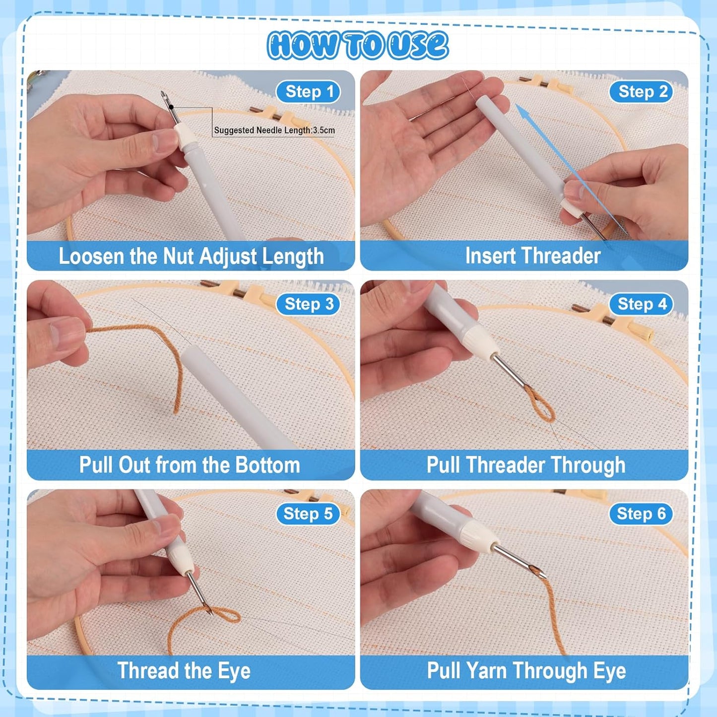 35Pcs Punch Needle Kit Adult Beginner, Adjustable Punch Needle Tool with Different Size Needles & Storage Case, Wooden Handle Embroidery Pen Set for Decoration, Gifts & DIY Craft Project