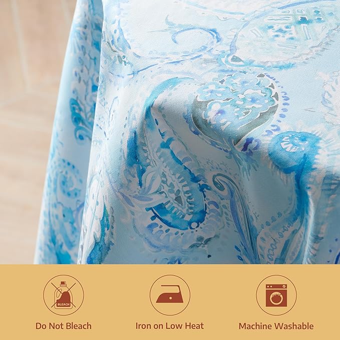 Maison d'Hermine Premium Table Cloth Round Table 100% Cotton 70 Inches Tablecloth Reusable Decorative Everyday Use for Dining Room, Farmhouse, Home, Party, Festive & Wedding - Paisley Blues