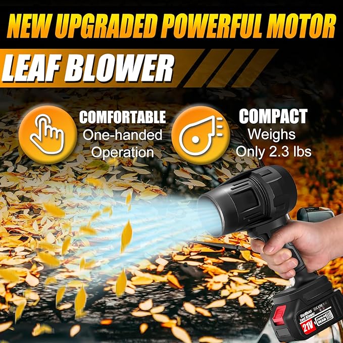 Cordless Leaf Blower with 2 x 4.0Ah Battery and Charger, 600,000 RPM Turbo Air Jet Blower, Lightweight Handheld Blower with Adjustable Speed for Patio Cleaning, Lawn Care, Car, Blowing Leaves and Dust
