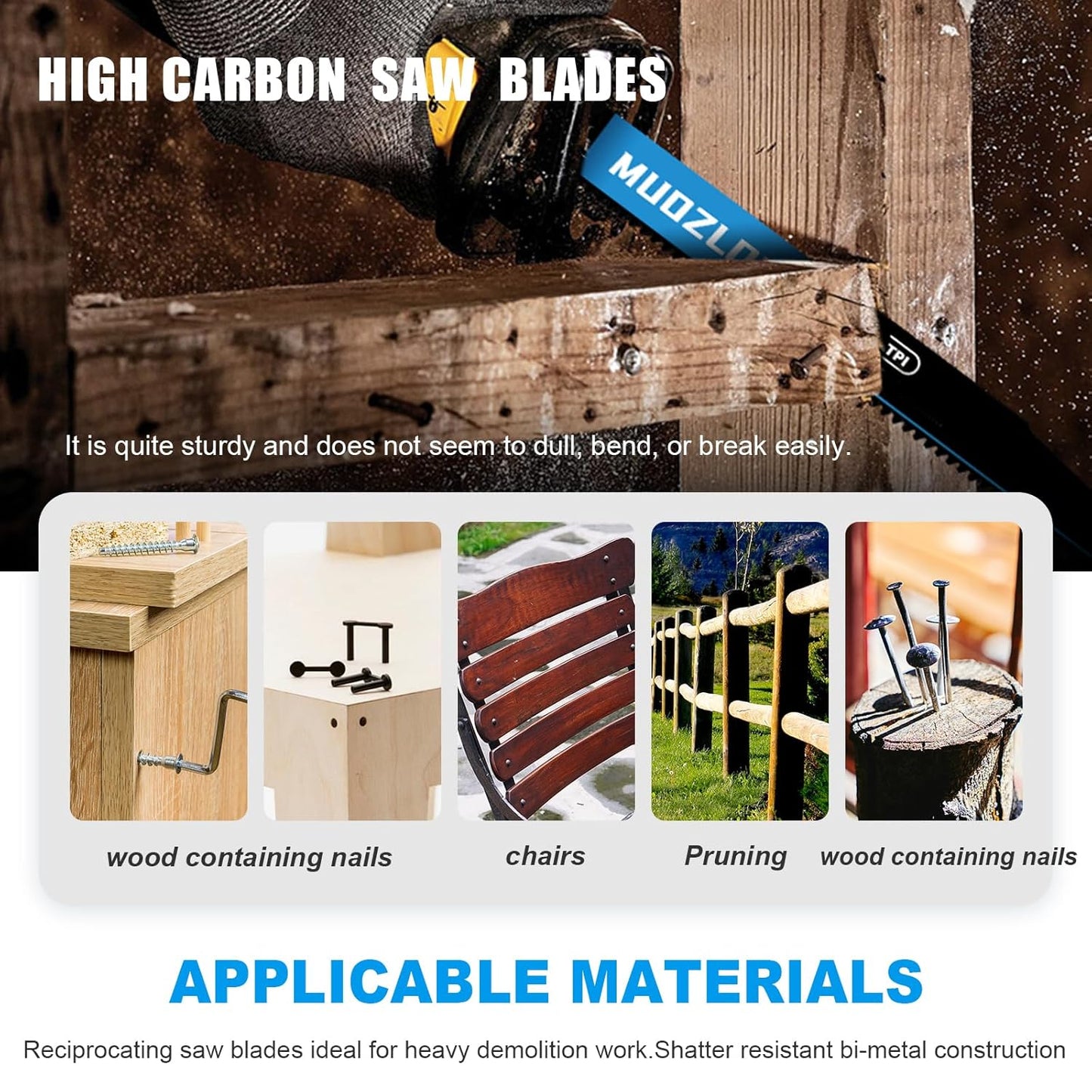 1 Pack 6 inch Reciprocating Saw Blades Set，6 TPI High Carbon Saw Blades for Wood with Nails ，Saw Blades with Organizer Case (1, 6T/6inch)