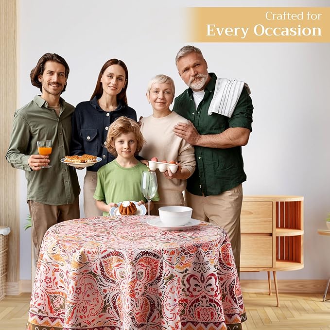 Maison d' Hermine Table Cloth Round Table 100% Cotton 63 Inches Fall Tablecloth Reusable Everyday Use for Thanksgiving Christmas Decorations Dining Farmhouse Party (Damask)