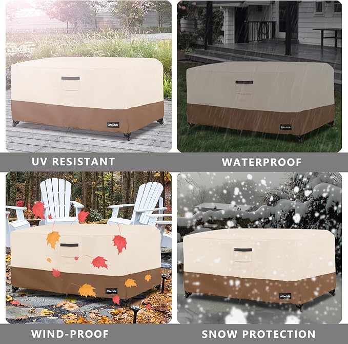 Patio Coffee Table Cover, 600D Waterproof Heavy Duty Rectangular Outdoor Table Cover,Patio Furniture Covers,48 x 28 x 16 inch,Beige&Brown.