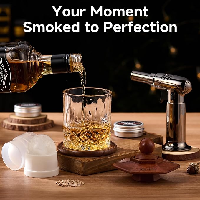 Whiskey Smoker Kit with Torch - 6 Flavors Wood Chips, Old Fashioned Cocktail Drink Smoker Kit, Birthday Bourbon White Elephant Gifts for Adults, Men, Husband, Dad, Christmas, Whiskey Lover(No Butane)