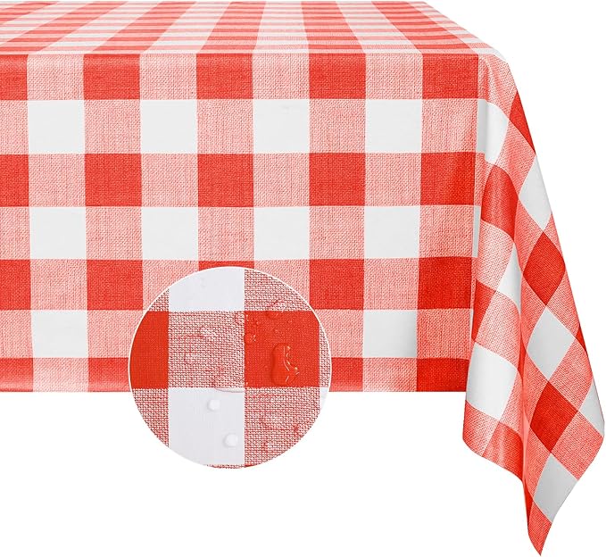 Romanstile Gingham Rectangle Plastic Tablecloth, 100% Waterproof Oil-Proof Checkered PVC Table Cloth, Heavy Duty Vinyl Table Cover for Dining, Camping, Picnic, Outdoor - 54 x 120 Inch, Red and White