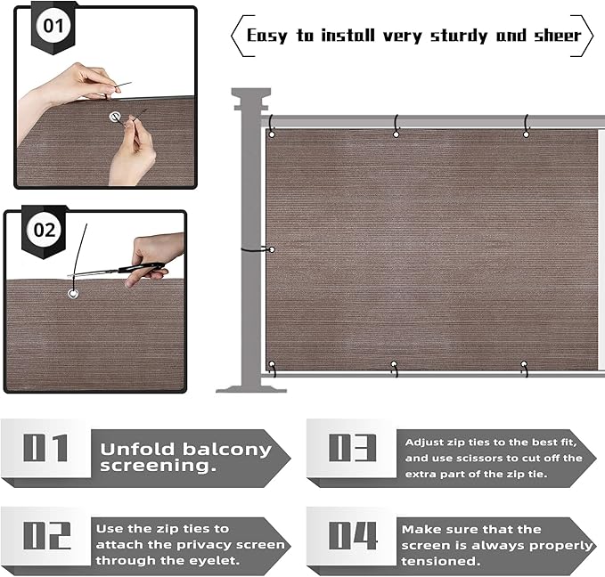 3'x10'Balcony Privacy Screen Cover Fence Cover UV Protection Weatherproof Windscreen Heavy Duty for Patio, Backyard,Brown