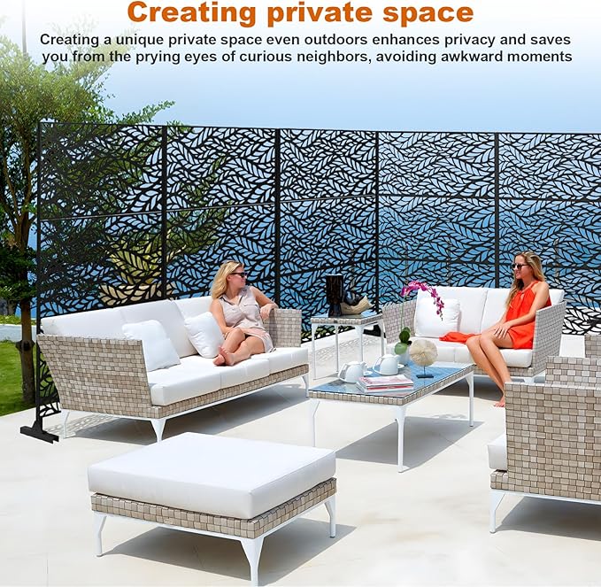 72" H×47" W Metal Privacy Screen, Outdoor Indoor Privacy Screens with Stand Panels, Free Standing Decorative Privacy Screen for Patio