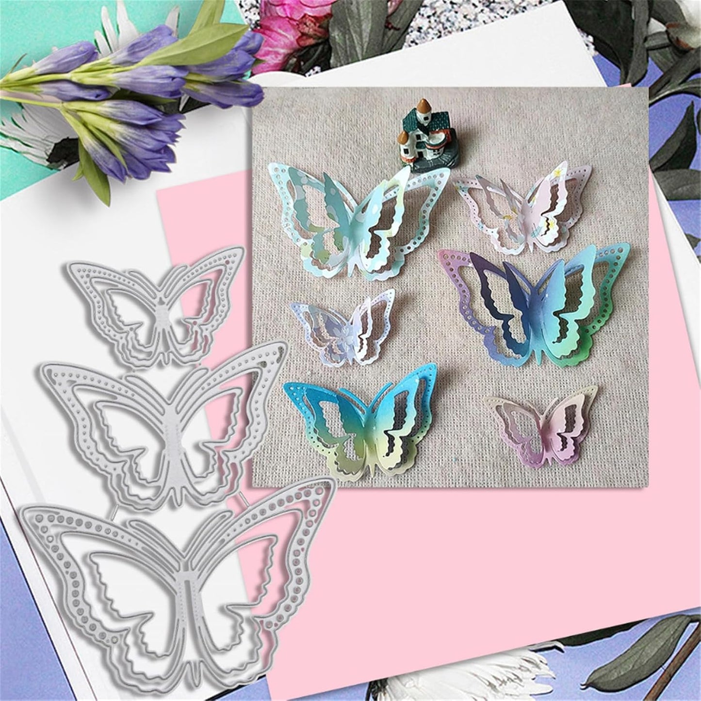 Cutting Dies Metal Stencils Scrapbooking Tools DIY Embossing Template for Paper Card Making Album Arts Crafts Supplies (3D butterfly-9x12.6cm)