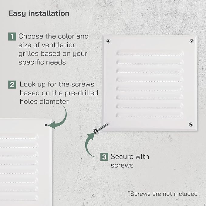 Vent Systems - 5 x 5 Inch (Inner) Pack of 2 White Metal Square Soffit Air Vent Grille Cover, Register Vent Deflector Louver Built-in Mesh HVAC for Bathroom Home Office Kitchen 6.5" x 6.5" (Outer)