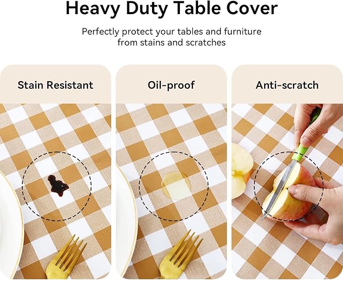 Romanstile Rectangle Vinyl Tablecloth, 100% Waterproof Buffalo Gingham Plastic Table Cloth, Heavy Duty Wipeable Checkered Table Covers for Outdoor, Camping, Picnic, Patio - 60 x 102, Coffee and White