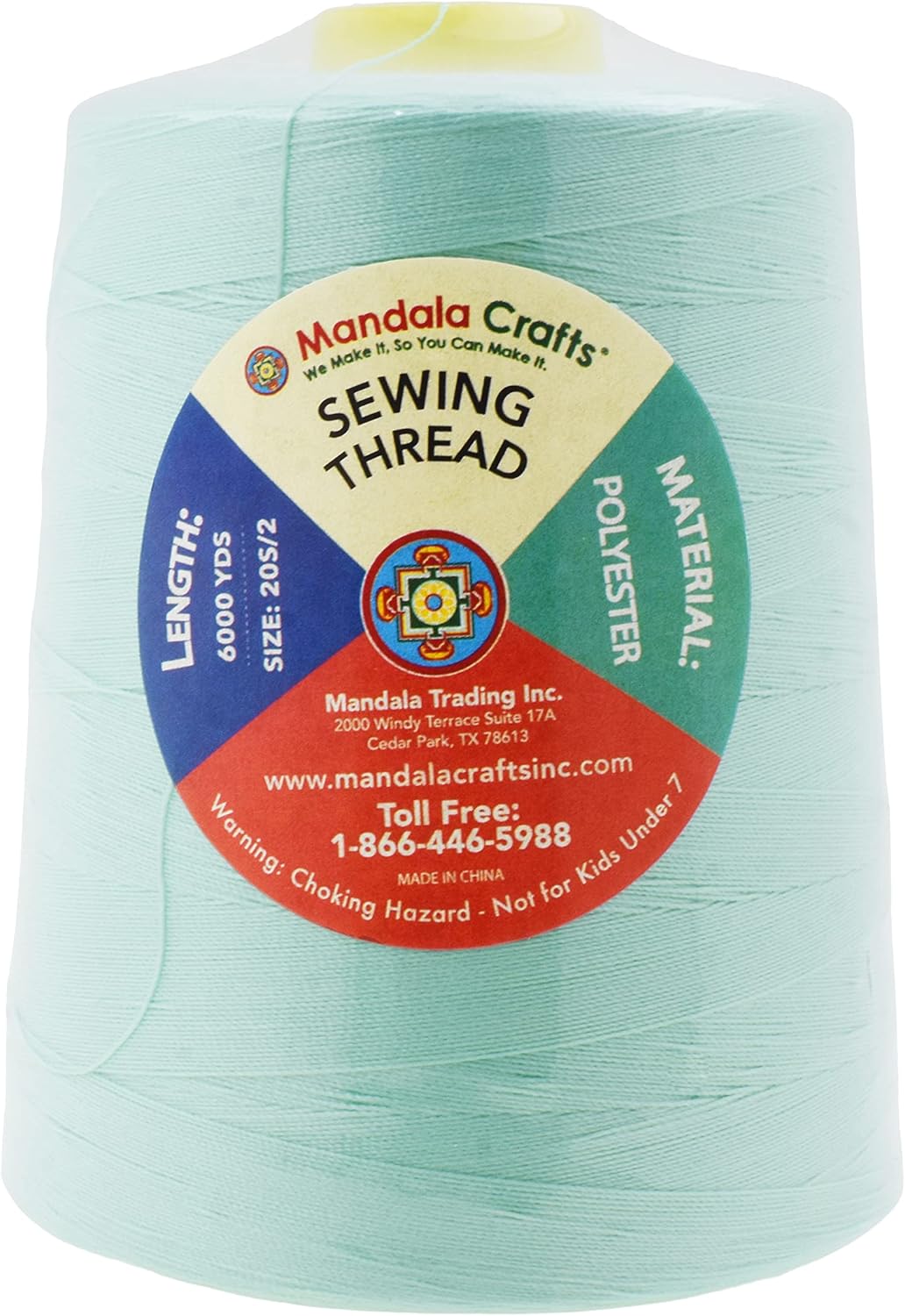 Mandala Crafts 4 Pack of Serger Threads Cones Spools - 20S/2 24000 Yards Polyester Mint Threads for Sergers Machine and Overlock Quilting Sewing Machine